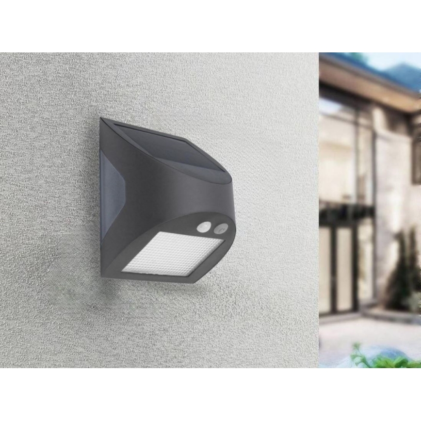 LED solarna zidna svetiljka sa senzorom LED/3W/3,7V 3000/4000K 1200 mAh IP54 antracit