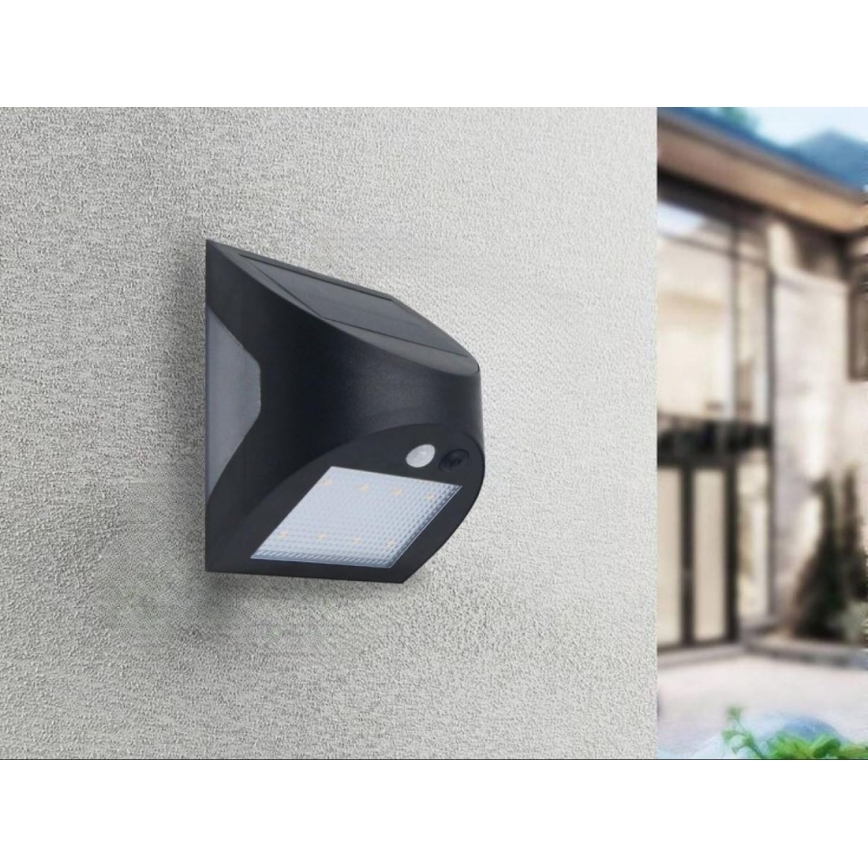 LED solarno zidno svetlo sa senzorom LED/3W/3,7V 3000/4000K 1200 mAh IP54 crna