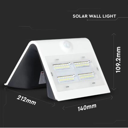 LED solarno zidno svetlo sa senzorom LED/3W/3,7V 3000/4000K IP65 2000 mAh belo