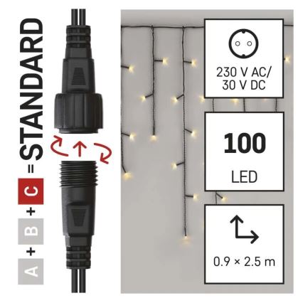 LED spoljašnja božićna girlanda 100xLED/2,5x0,9m IP44 topla bela