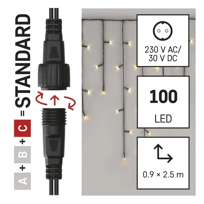 LED spoljašnja božićna girlanda 100xLED/2,5x0,9m IP44 topla bela