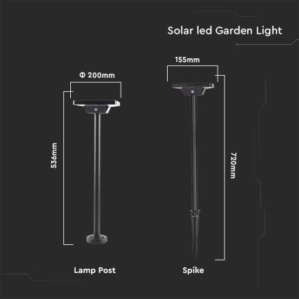 LED Spoljašnja solarna lampa 2u1 LED/2W/3,7V IP65 3000/4000/6500K