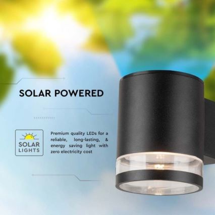 LED spoljašnje solarno zidno svetlo LED/1W/3,7V 3000K IP54 1200 mAh crna