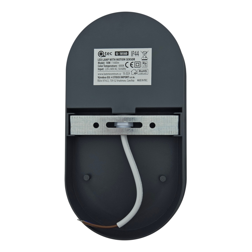 LED spoljašnje zidno svetlo sa senzorom pokreta LED/18W/230V IP44 antracit