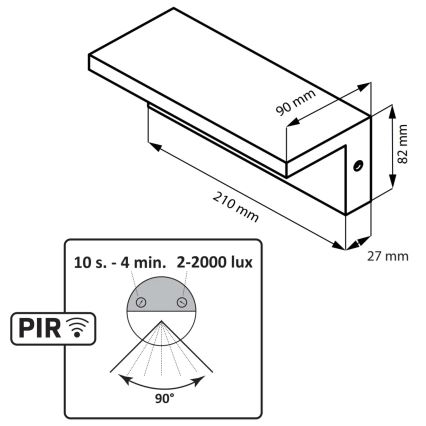 LED spoljašnje zidno svetlo sa senzorom TESA LED/10W/230V IP54 crna