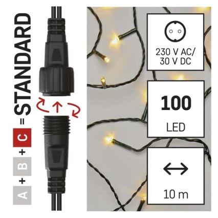 LED spoljašnji božićni lanac 100xLED/10m IP44 topla bela