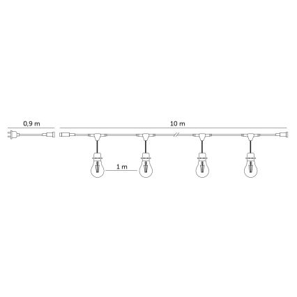LED Spoljašnji dekorativni lanac BAJA ST64 10xE27/1W/230V 10,9m IP44 topla bela