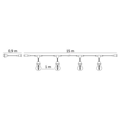 LED Spoljašnji dekorativni lanac BAJA ST64 15xE27/1W/230V 15,9m IP44 topla bela