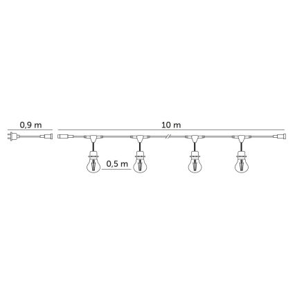 LED Spoljašnji dekorativni lanac BAJA ST64 20xE27/1W/230V 10,9m IP44 topla bela