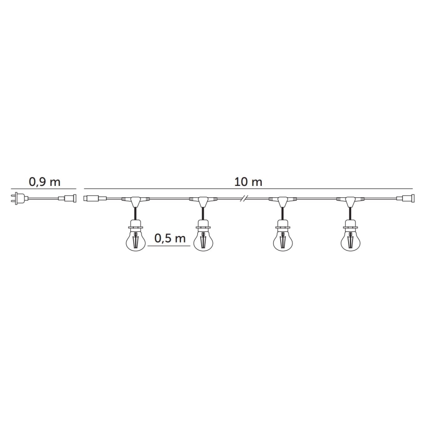 LED Spoljašnji dekorativni lanac BAJA ST64 20xE27/1W/230V 10,9m IP44 topla bela