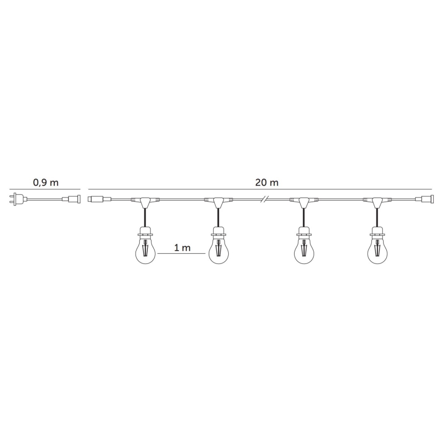 LED Spoljašnji dekorativni lanac BAJA ST64 20xE27/1W/230V 20,9m IP44 topla bela