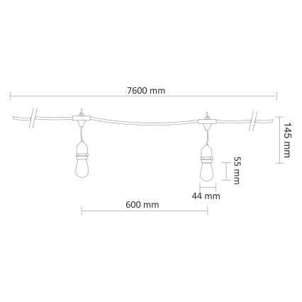 LED Spoljašnji dekorativni lanac PARTY NEON 7,6 m 10xE27/0,6W/36V IP44