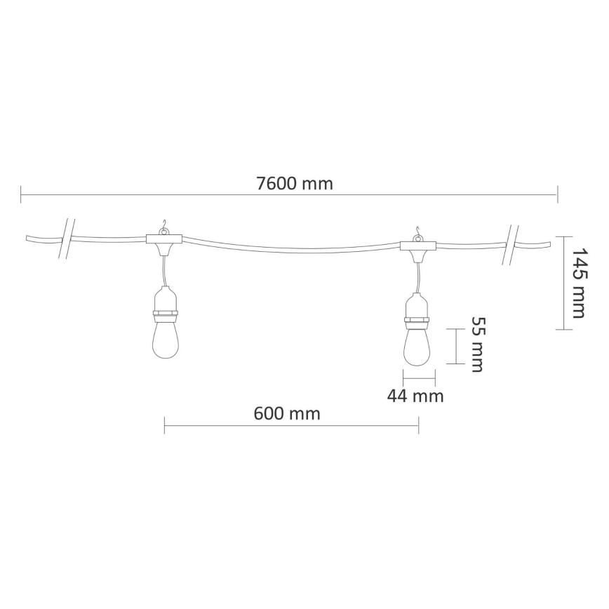 LED spoljašnji dekorativni niz PARTY NEON 7,6 m 10xE27/0,6W/36V IP44