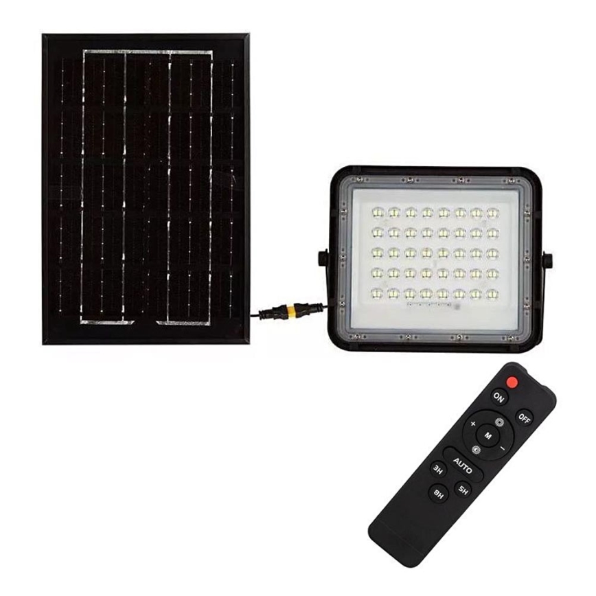 LED Spoljašnji prigušivi solarni reflektor LED/6W/3,2V IP65 4000K crno + Daljinski upravljač