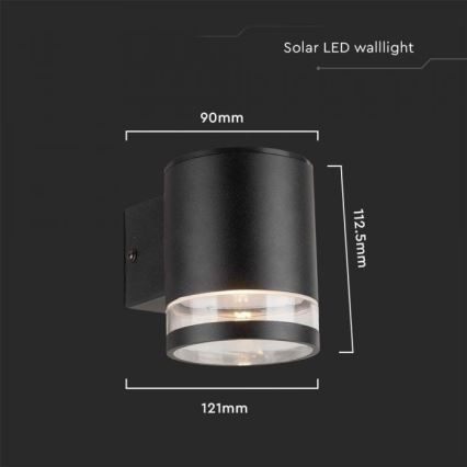 LED Spoljašnji solarna zidna lampa LED/1W/3,7V 3000K IP54 crno