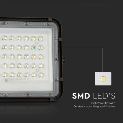 LED Spoljašnji prigušivi solarni reflektor LED/10W/3,2V IP65 4000K crno + Daljinski upravljač