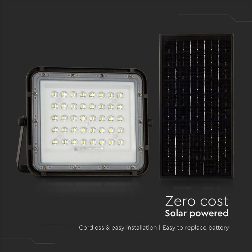 LED Spoljašnji prigušivi solarni reflektor LED/10W/3,2V IP65 4000K crno + Daljinski upravljač