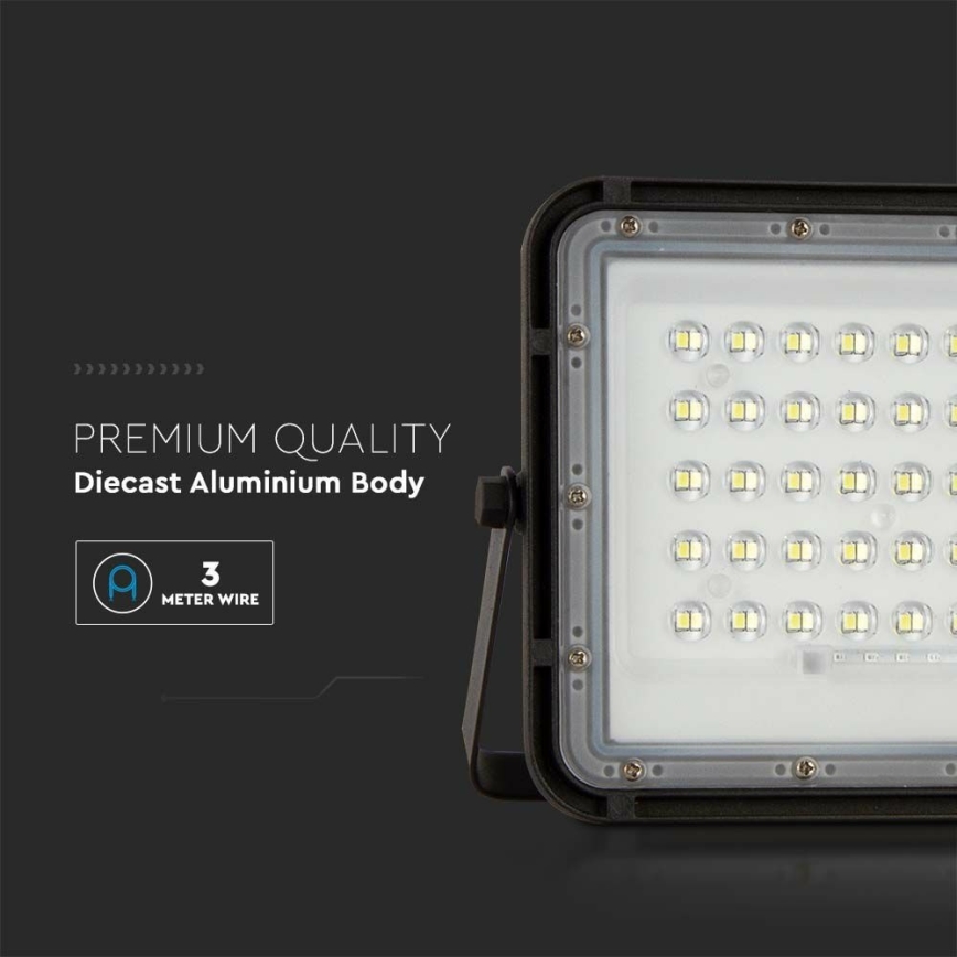 LED Spoljašnji prigušivi solarni reflektor LED/10W/3,2V IP65 4000K crno + Daljinski upravljač