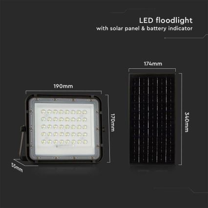 LED Spoljašnji prigušivi solarni reflektor LED/10W/3,2V IP65 4000K crno + Daljinski upravljač