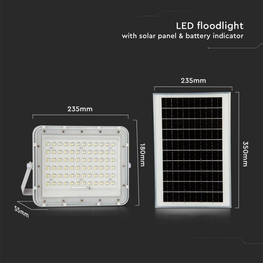 LED Spoljašnji prigušivi solarni reflektor LED/15W/3,2V IP65 6400K bela + Daljinski upravljač