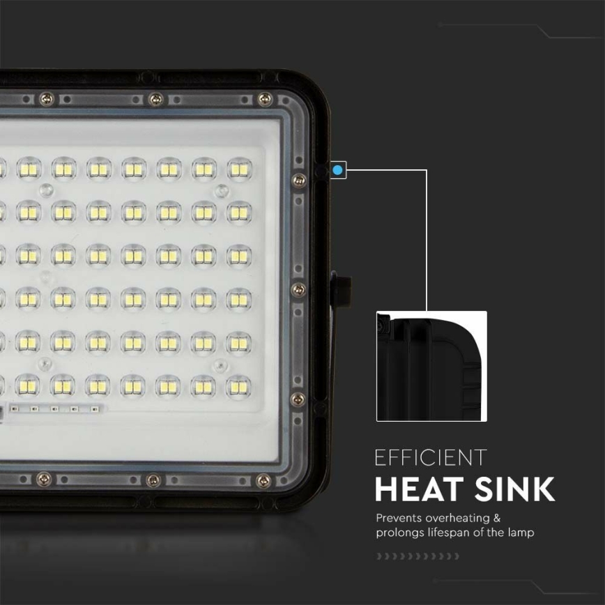 LED Spoljašnji prigušivi solarni reflektor LED/15W/3,2V IP65 6400K crno + Daljinski upravljač