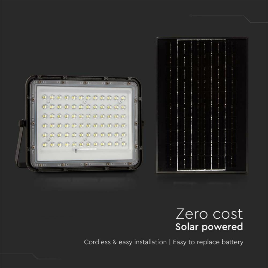 LED Spoljašnji prigušivi solarni reflektor LED/15W/3,2V IP65 6400K crno + Daljinski upravljač