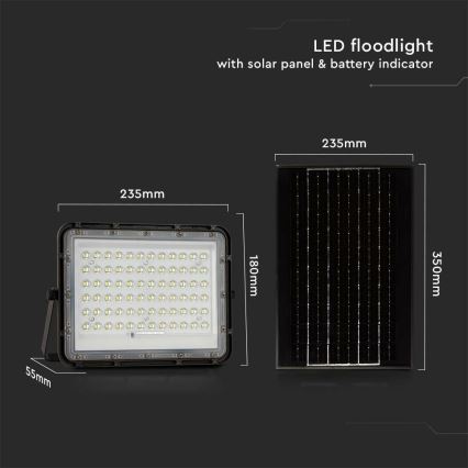 LED Spoljašnji prigušivi solarni reflektor LED/15W/3,2V IP65 6400K crno + Daljinski upravljač