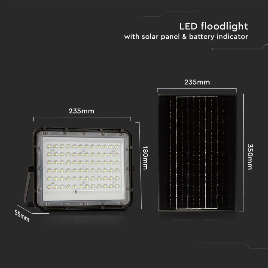 LED Spoljašnji prigušivi solarni reflektor LED/15W/3,2V IP65 6400K crno + Daljinski upravljač