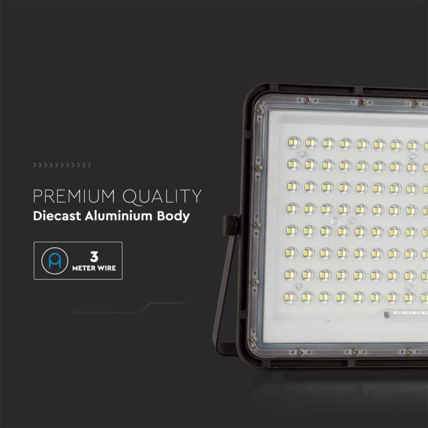 LED Spoljašnji solarni reflektor LED/200W/3,2V 4000K crno IP65 + Daljinski upravljač