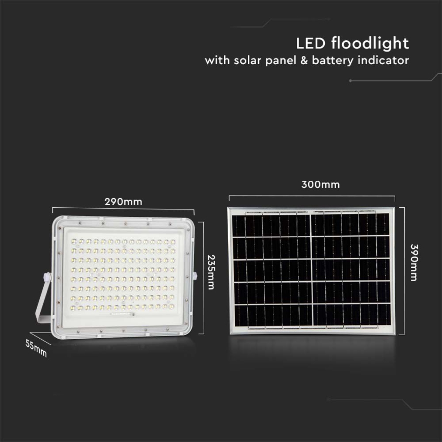 LED Spoljašnji solarni reflektor LED/20W/3,2V 6400K bela IP65 + Daljinski upravljač