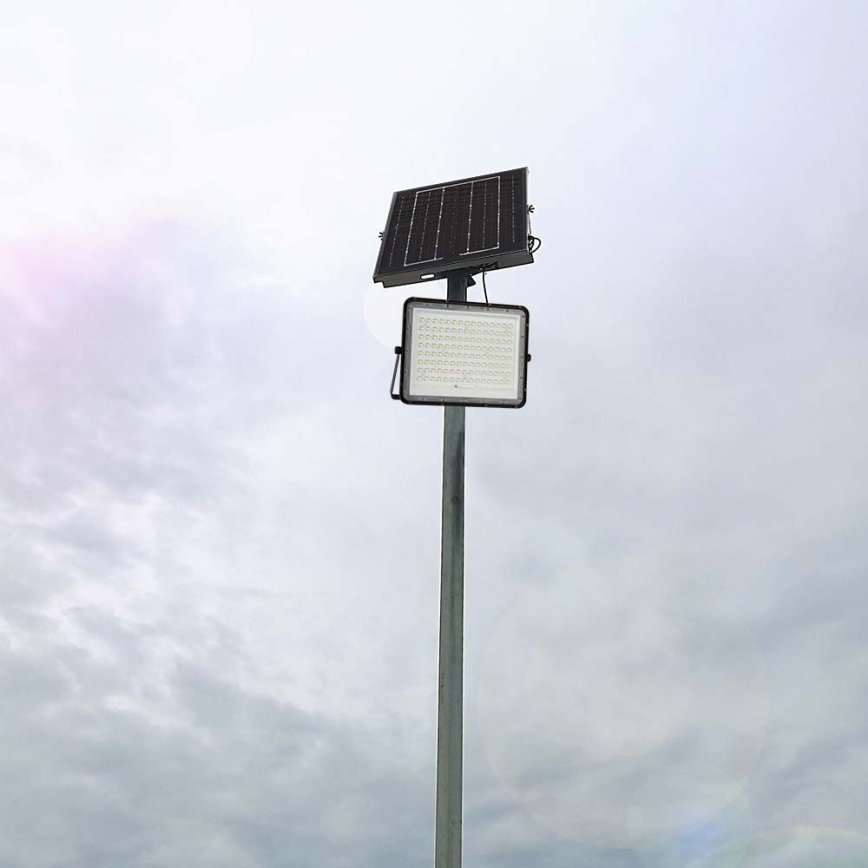 LED Spoljašnji solarni reflektor LED/20W/3,2V 6400K crno IP65 + Daljinski upravljač