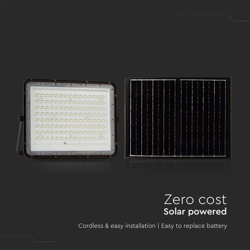 LED Spoljašnji solarni reflektor LED/20W/3,2V 6400K crno IP65 + Daljinski upravljač
