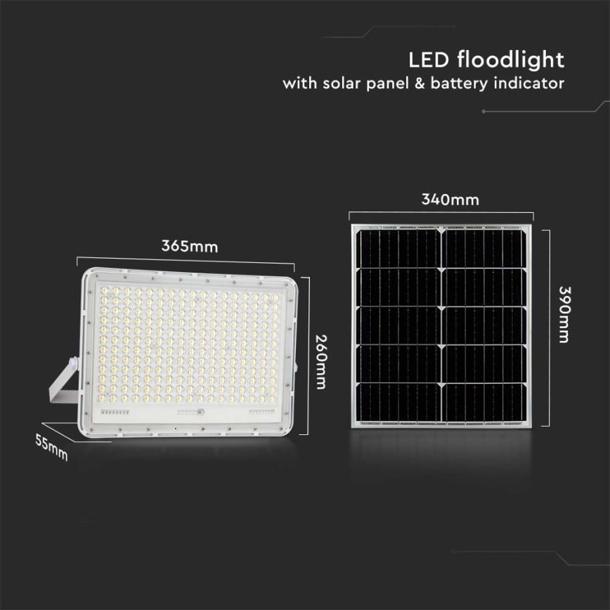 LED Spoljašnji solarni reflektor LED/30W/3,2V 4000K bela IP65 + Daljinski upravljač