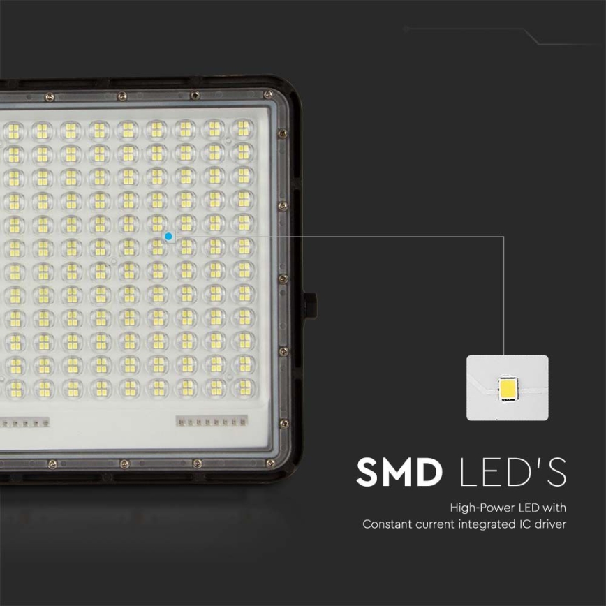 LED Spoljašnji solarni reflektor LED/30W/3,2V 4000K crno IP65 + Daljinski upravljač