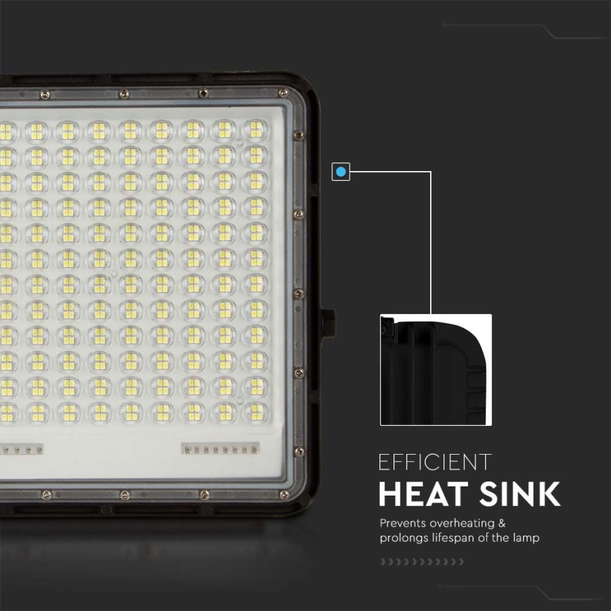 LED Spoljašnji solarni reflektor LED/30W/3,2V 4000K crno IP65 + Daljinski upravljač