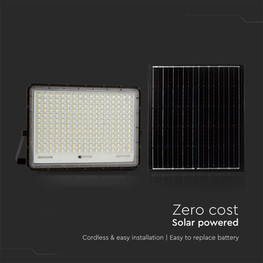 LED Spoljašnji solarni reflektor LED/30W/3,2V 4000K crno IP65 + Daljinski upravljač