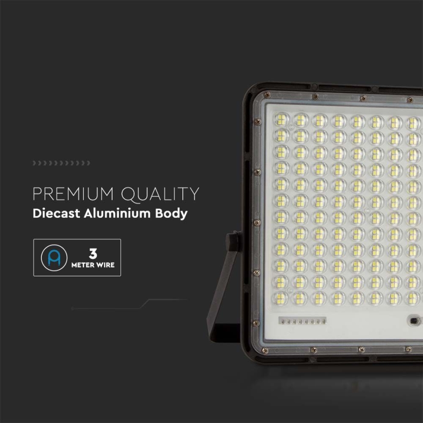 LED Spoljašnji solarni reflektor LED/30W/3,2V 4000K crno IP65 + Daljinski upravljač