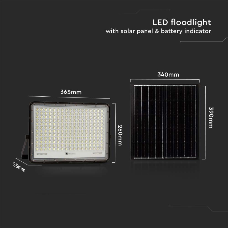LED Spoljašnji solarni reflektor LED/30W/3,2V 4000K crno IP65 + Daljinski upravljač