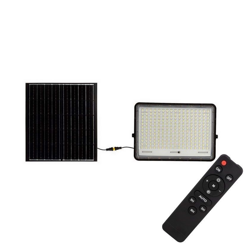 LED Spoljašnji solarni reflektor LED/30W/3,2V 4000K crno IP65 + Daljinski upravljač