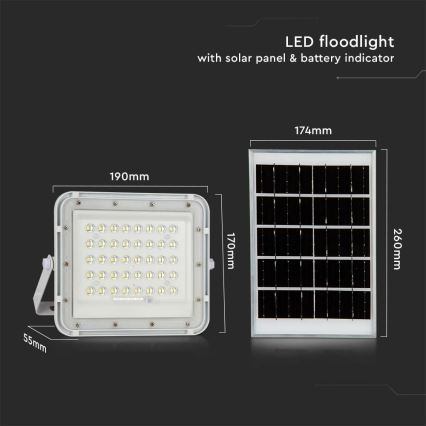 LED Spoljašnji prigušivi solarni reflektor LED/6W/3,2V IP65 4000K bela + Daljinski upravljač