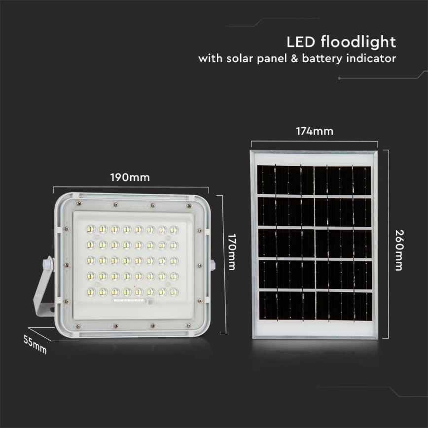 LED Spoljašnji prigušivi solarni reflektor LED/6W/3,2V IP65 4000K bela + Daljinski upravljač
