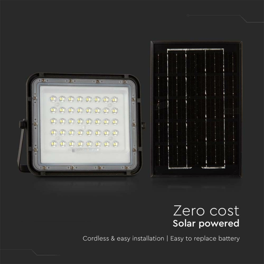 LED Spoljašnji prigušivi solarni reflektor LED/6W/3,2V IP65 4000K crno + Daljinski upravljač