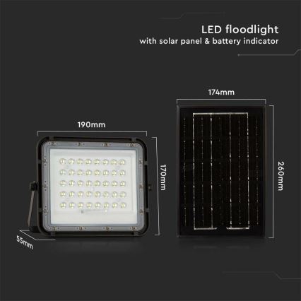 LED Spoljašnji prigušivi solarni reflektor LED/6W/3,2V IP65 4000K crno + Daljinski upravljač