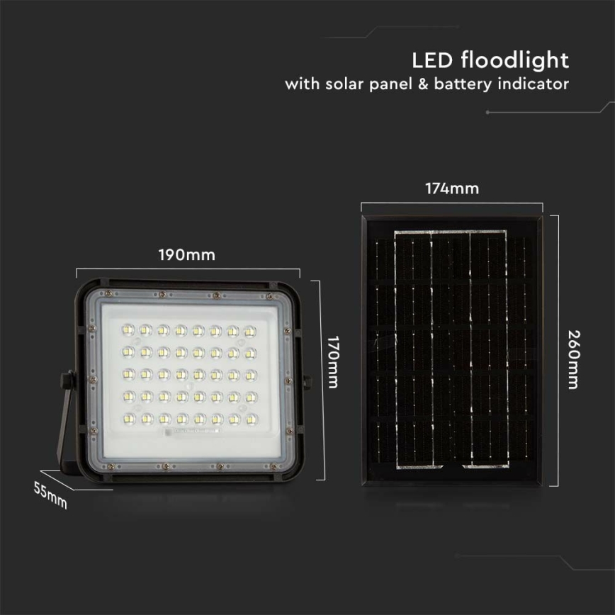 LED Spoljašnji prigušivi solarni reflektor LED/6W/3,2V IP65 4000K crno + Daljinski upravljač