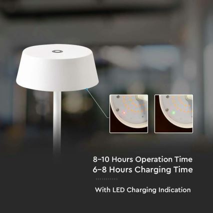 LED spoljašnja prigušiva stona lampa na dodir, punjiva, LED/2W/5V 4400 mAh IP54, bela
