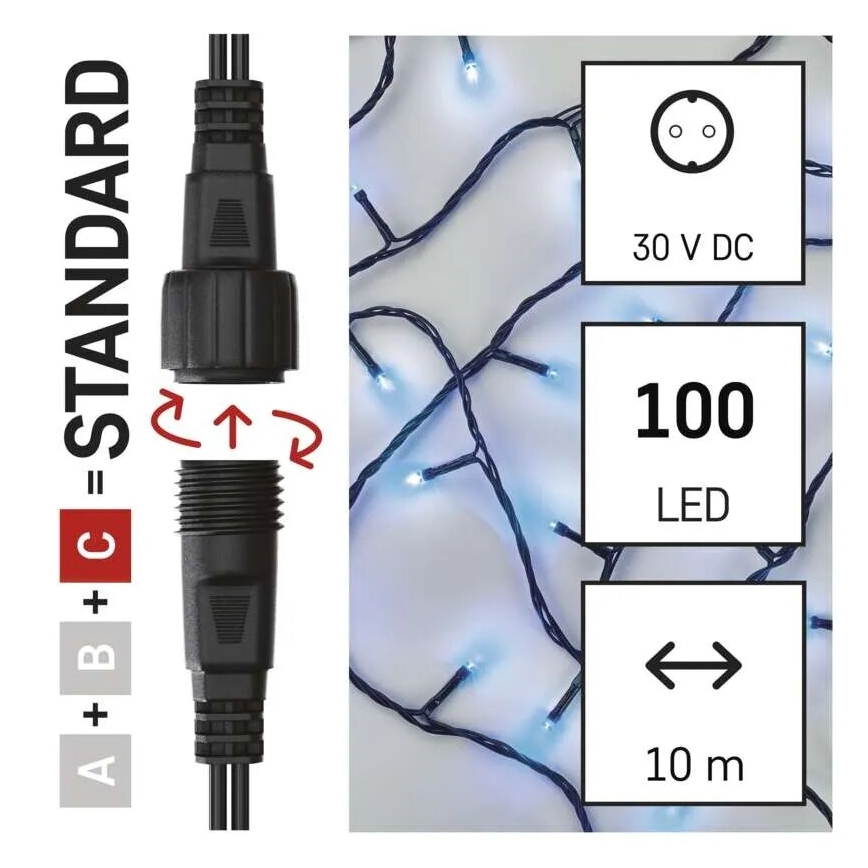 LED spoljni božićni lanac 100xLED/10m IP44 plav