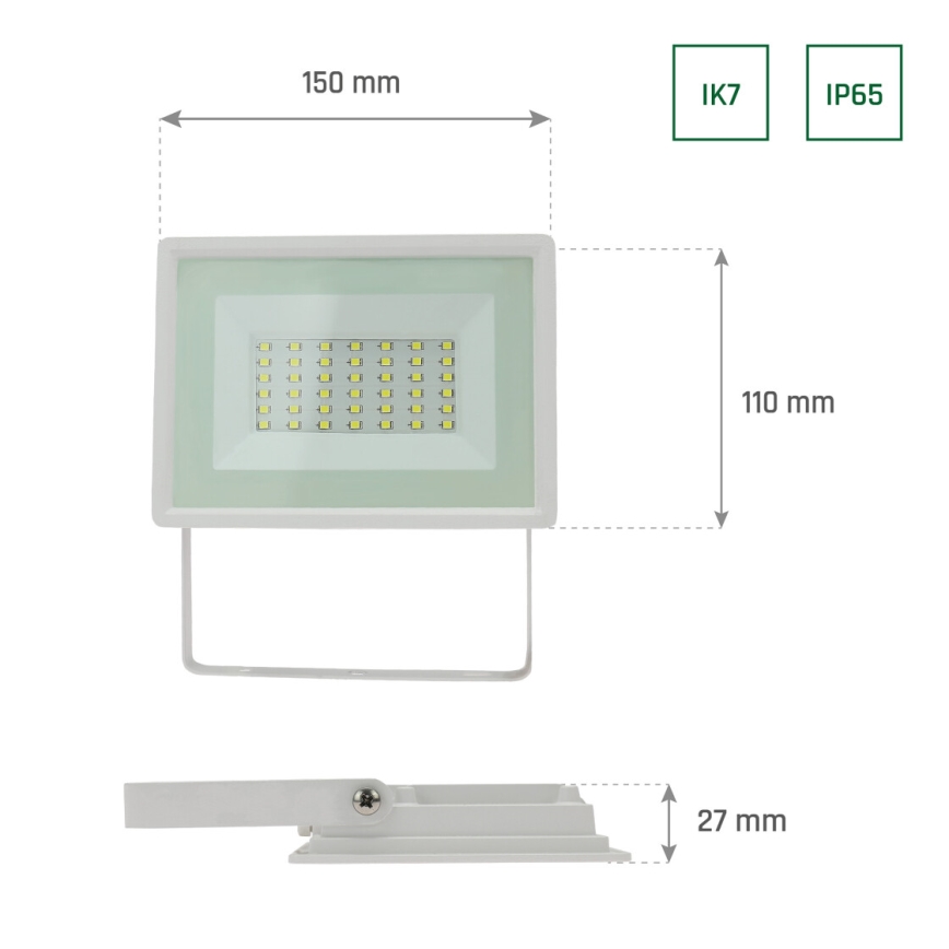 LED Spoljni reflektor NOCTIS LUX 3 LED/30W/230V 4000K IP65 bela