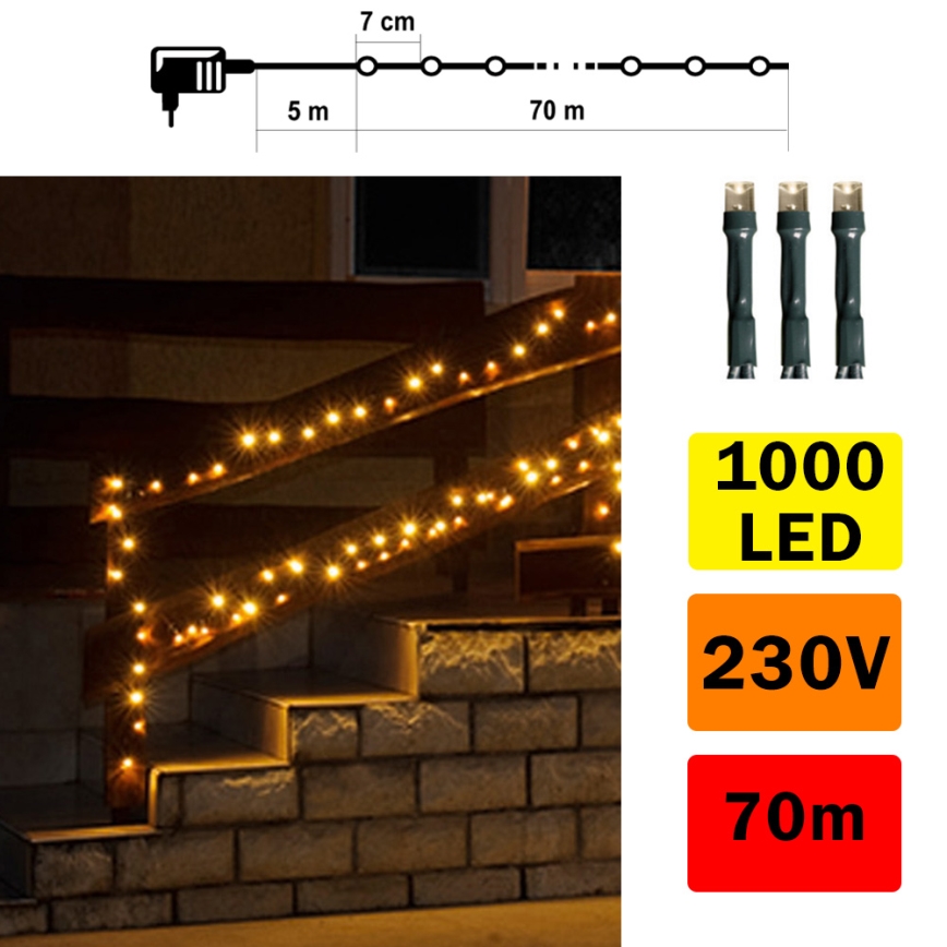 LED Spoljni svetlosni lanac 70m 1000xLED/0,06W/230V topla bela IP44