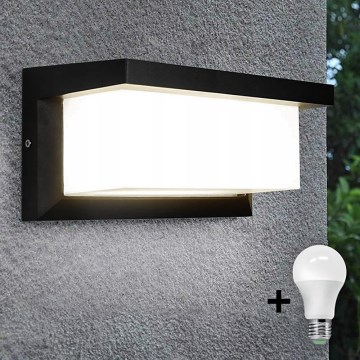 LED spoljno zidno svetlo NEELY sa sijalicom i senzorom sumraka 1xE27/9W/230V IP54 crno