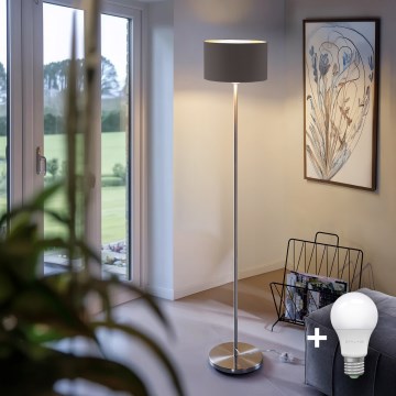 LED stojeća lampa TUNJA 1xE27/20W/230V, prečnik 30 cm, matni hrom/taupe